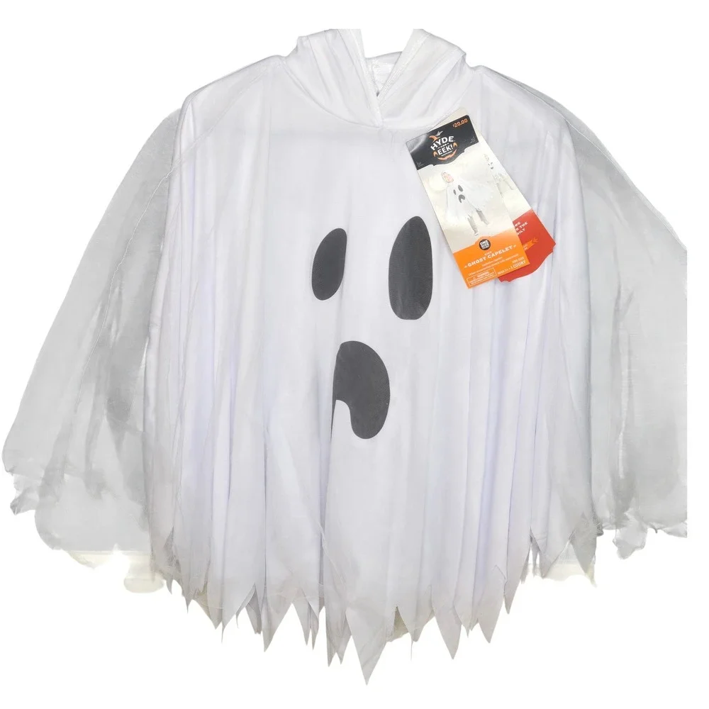 Kids White Ghost Costume Hoodie with Face Graphic